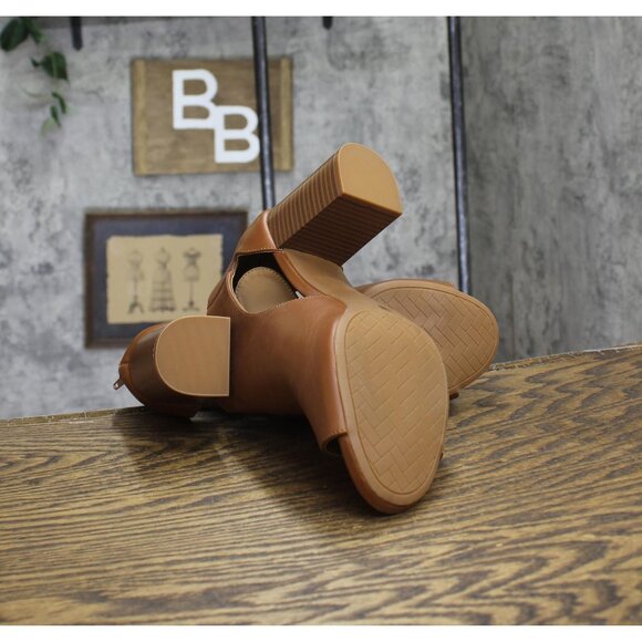 Giani Bernini Buckle Memory Foam Block Heel Shooties Cinnamon Leather Brown 10M - Picture 5 of 10